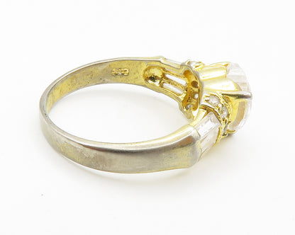 925 Sterling Silver  Cubic Zirconia Heart Gold Plated Band Ring Sz 7  RG14818