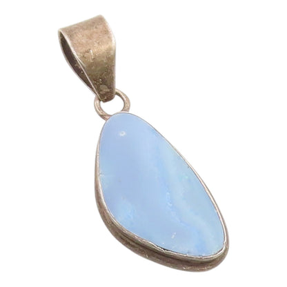 925 Sterling Silver Vintage Pendant Blue Opal Modernist Teardrop Charm  PT26094