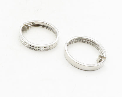 925 Sterling Silver  Shiny White Topaz Round Hinge Hoop Earrings  EG5050