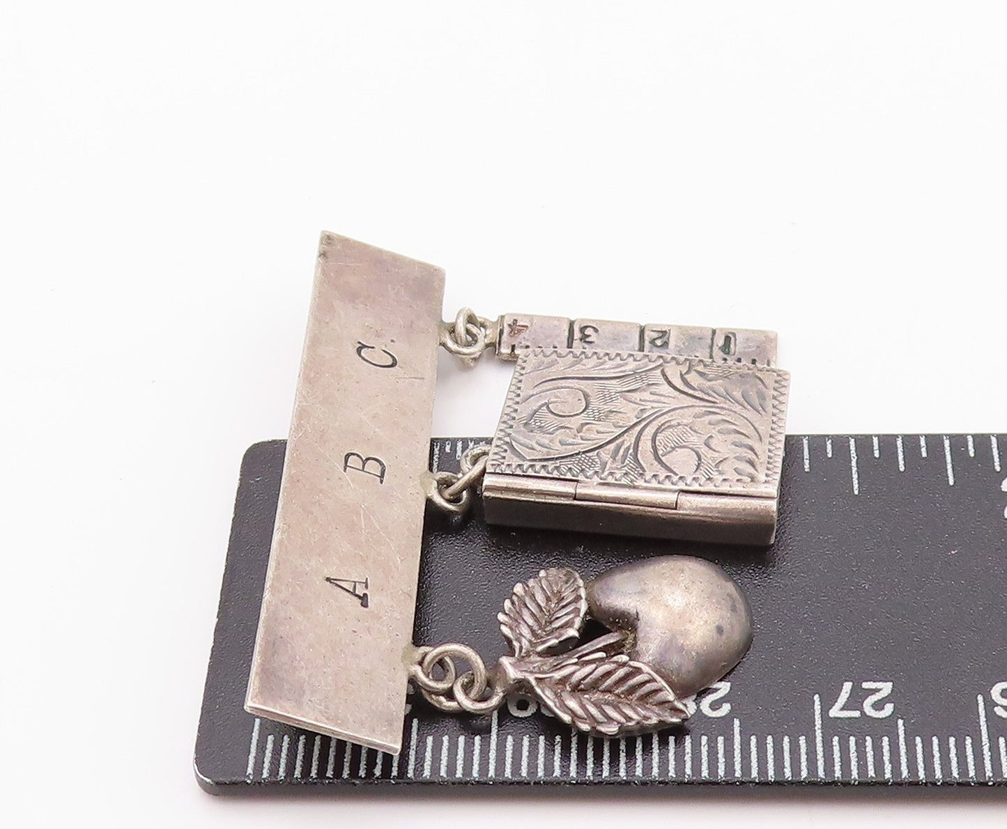 925 Sterling Silver Vintage Brooch GFMW Dangling Book Nut Scale Charm  BP11570