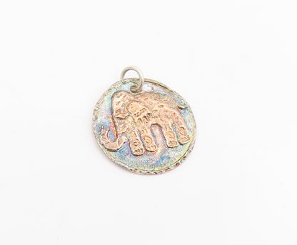 925 Sterling Silver Vintage Pendant Multi Tone Majestic Elephant Medal  PT25596