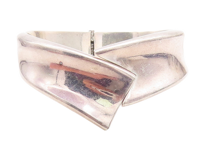 MEXICO 925 Sterling Silver  Vintage Bypass Style Hinge Bangle Bracelet  BT2512