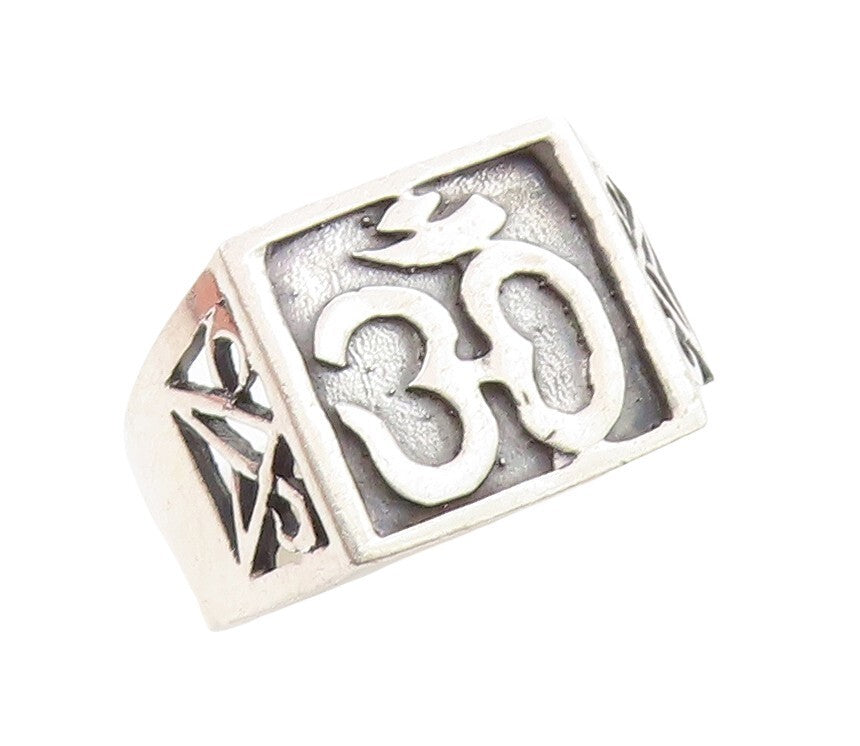 925 Sterling Silver Vintage Ring Religious Carved Om Symbol  Sz 11.5  RG31353