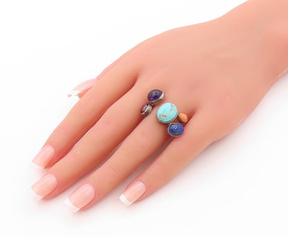 925 Sterling Silver Vintage Ring Cabochon Amethyst Garnet Gemstone Sz 7  RG32585