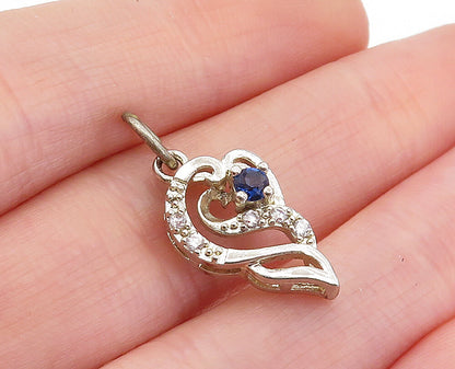 925 Sterling Silver  Vintage Blue & White Topaz Swirl Drop Pendant  PT3568