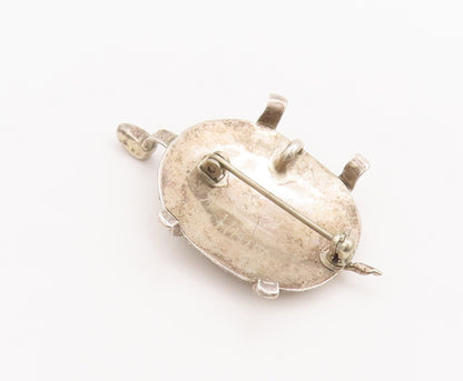 925 Sterling Silver Vintage Brooch Pin NAVAJO ZUNI Malachite Back Turtle BP10689