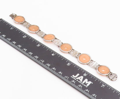 925 Sterling Silver Vintage Bracelet Peach Gemstone Classic Circle Link  BT11982