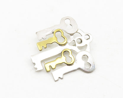 925 Sterling Silver  Vintage Shiny Two Tone Keys Smooth Brooch Pin  BP4372