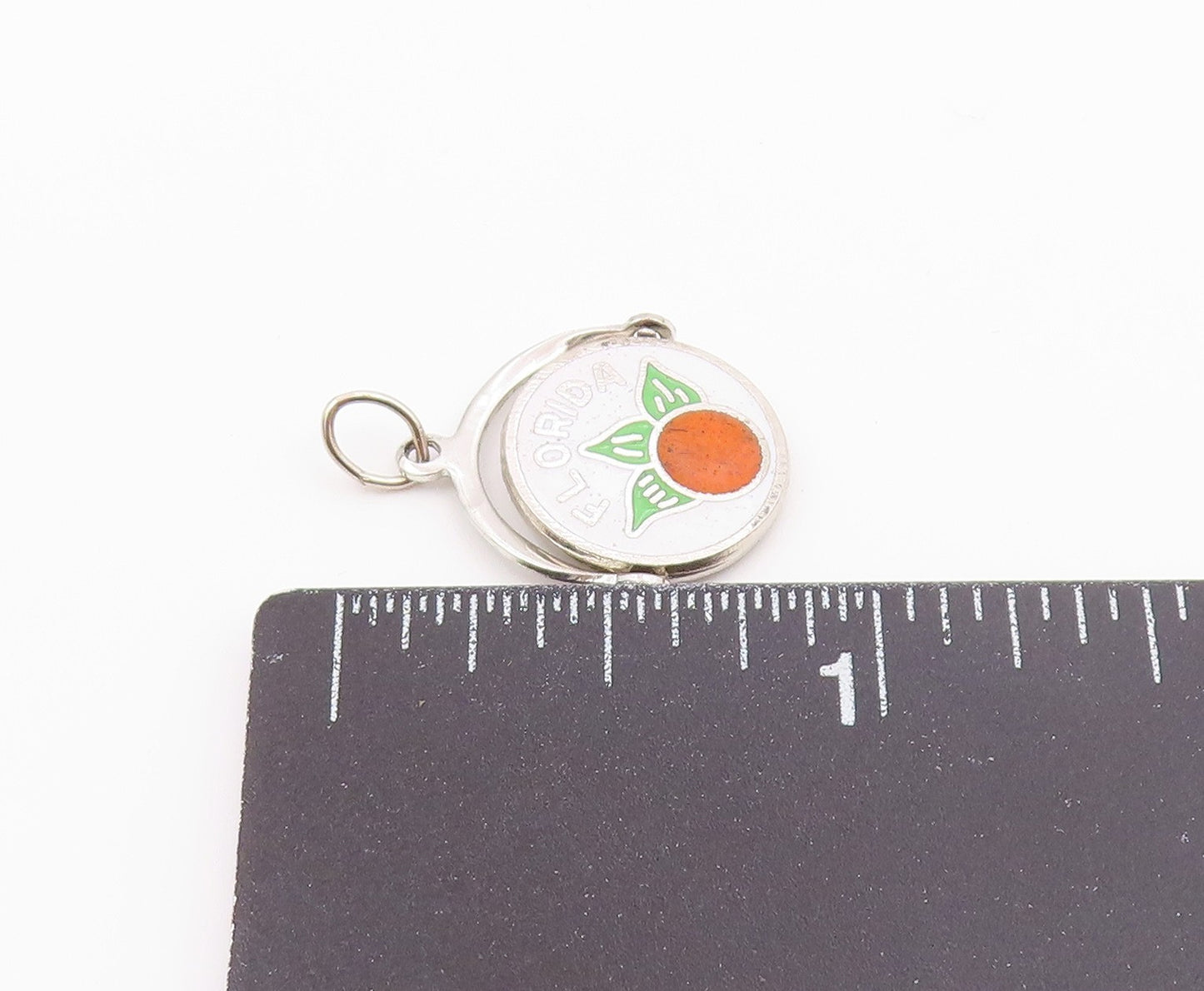 925 Sterling Silver  Vintage Enamel Florida Orange Drop Pendant  PT17752