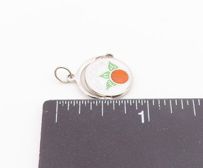 925 Sterling Silver  Vintage Enamel Florida Orange Drop Pendant  PT17752