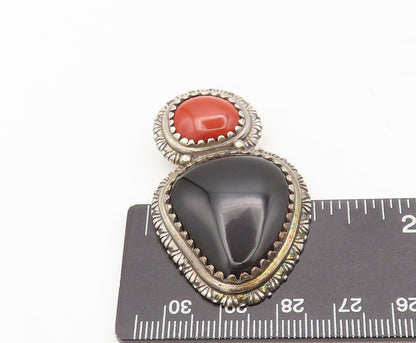 CAROLYN POLLACK 925 Sterling Silver  Vintage Two Tone Onyx Carved Clip  TR3667