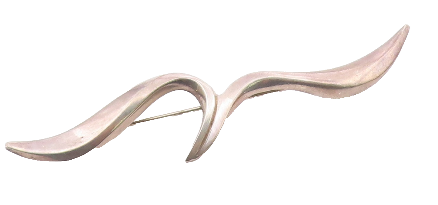 925 Sterling Silver  Vintage Shiny Modernist Bird Motif Brooch Pin  BP7610
