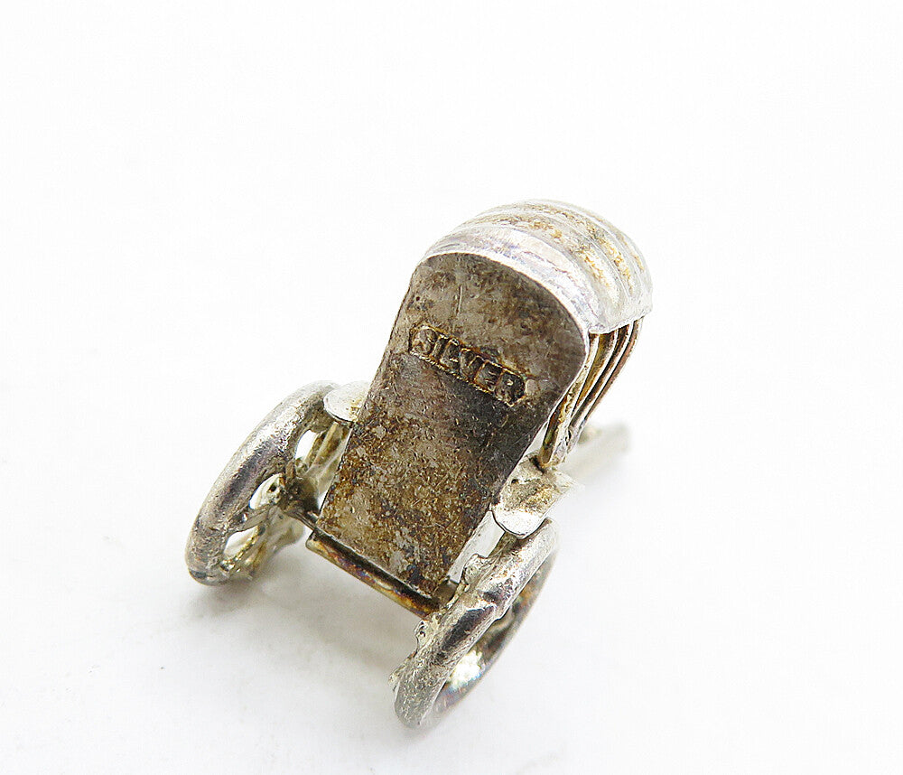 925 Sterling Silver  Vintage Petite Old Fashioned Carriage Pendant  PT3413