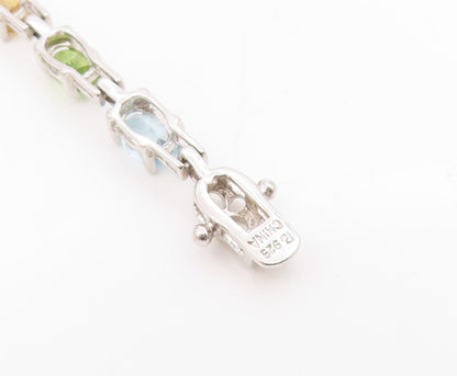 925 Sterling Silver Vintage Bracelet Multi Gemstone Elegant Tennis Link  BT11747