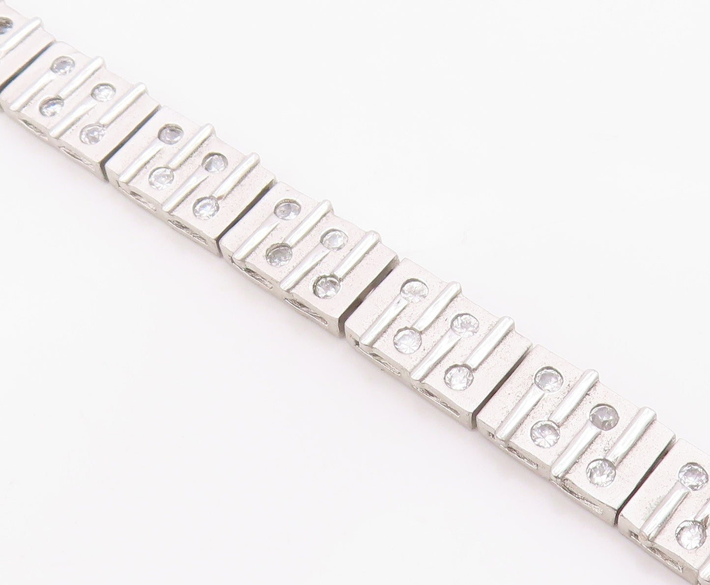 925 Sterling Silver Vintage Bracelet Topaz Modernist Geometric Link  BT12117