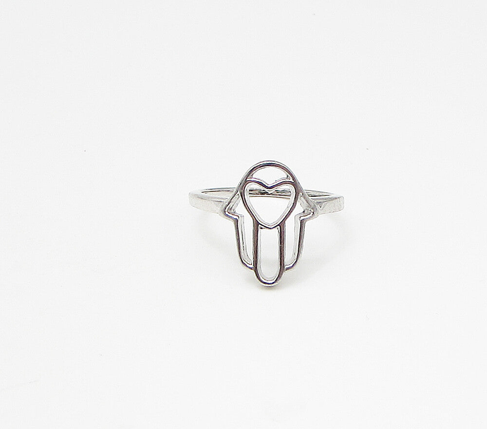 925 Sterling Silver  Cut Out Love Heart Hamsa Band Ring Sz 7  RG3347
