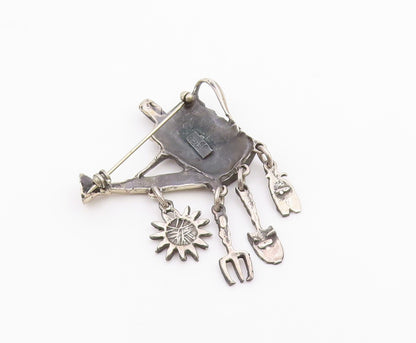 MEXICO 925 Silver  Vintage Dangling Charms Watering Can Brooch Pin  BP3113