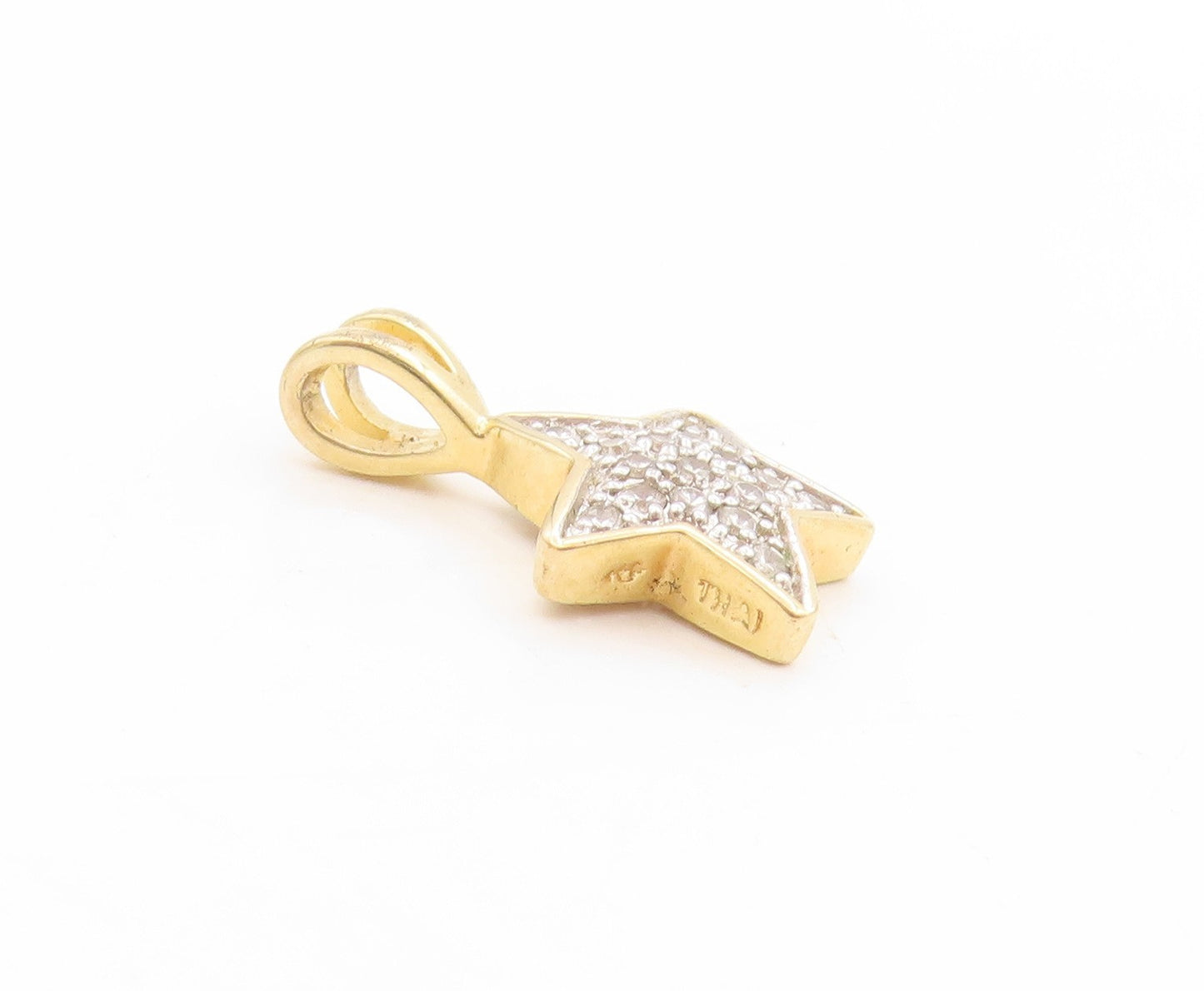 925 Sterling Silver Vintage Pendant Gold Plated Clustered CZ Star Charm  PT25061