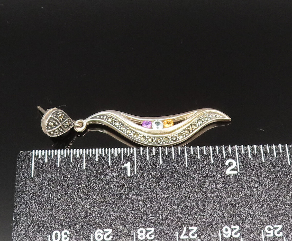 925 Silver  Vintage Amethyst Citrine & Multi Stone Swirl Earrings  EG11890