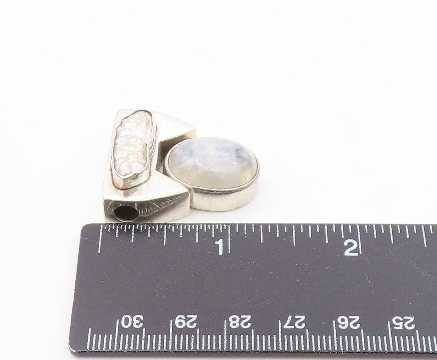 925 Sterling Silver  Vintage Mother Of Pearl & Moonstone Pendant  PT16267