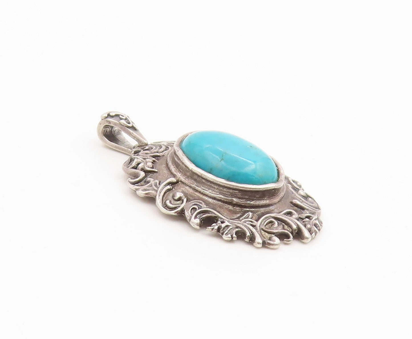925 Sterling Silver Vintage Pendant ISRAEL Cabochon Turquoise Charm   PT26081