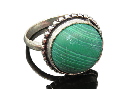 925 Sterling Silver  Vintage Cabochon Cut Malachite Cocktail Ring Sz 9 RG10237