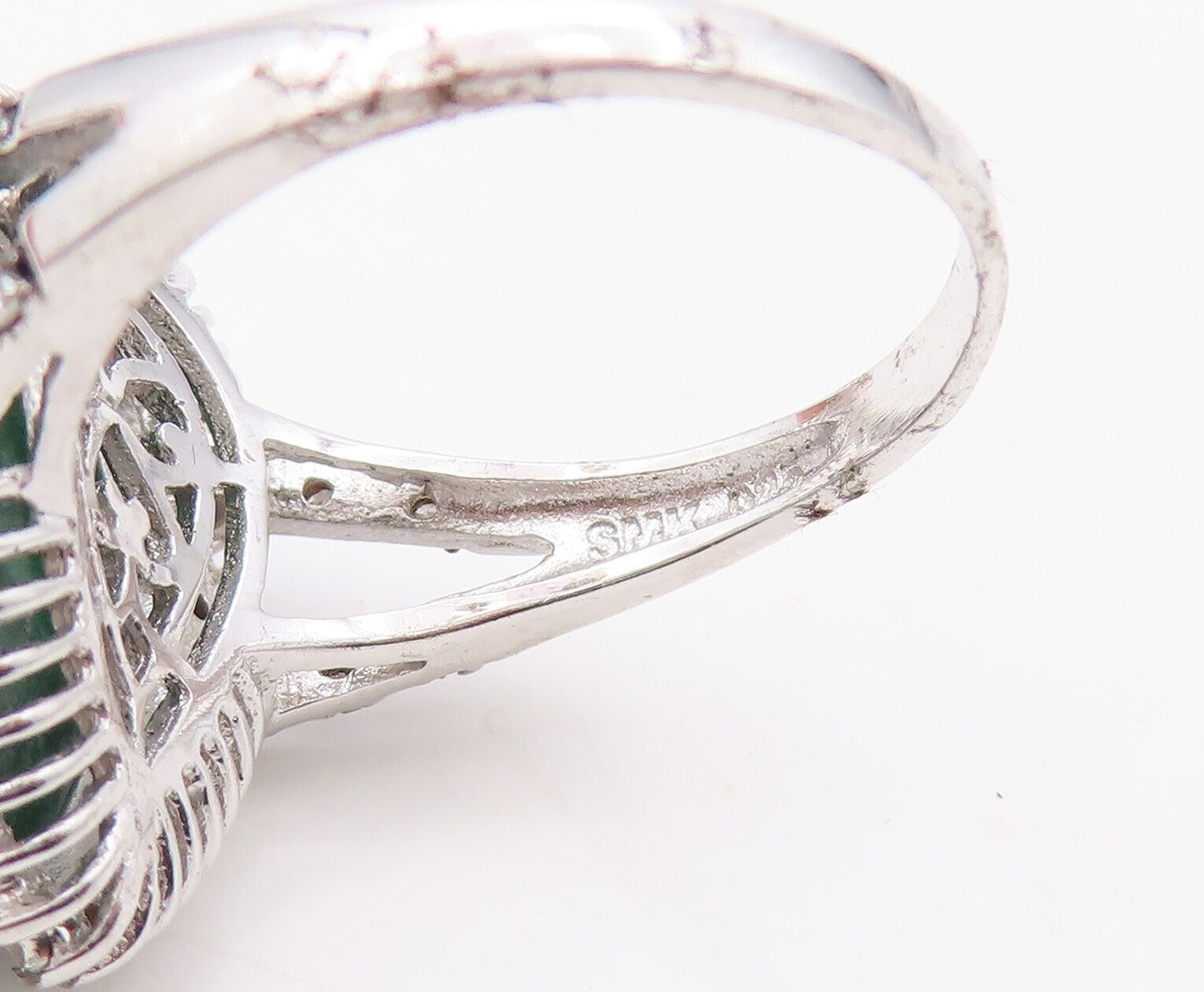 925 Sterling Silver Vintage Ring Diamonds & Drop Cut Gemstone  Sz 8  RG30868