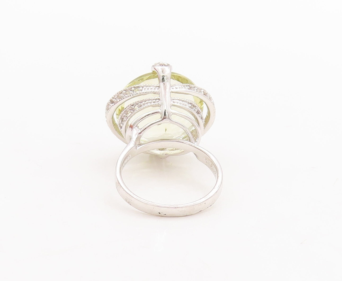 925 Sterling Silver Vintage Ring Large Round Cut Lime Quartz Topaz Sz 7  RG29358