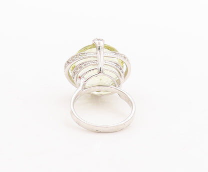 925 Sterling Silver Vintage Ring Large Round Cut Lime Quartz Topaz Sz 7  RG29358