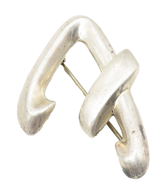 925 Sterling Silver  Vintage Shiny Smooth Hollow Design Brooch Pin  BP4192