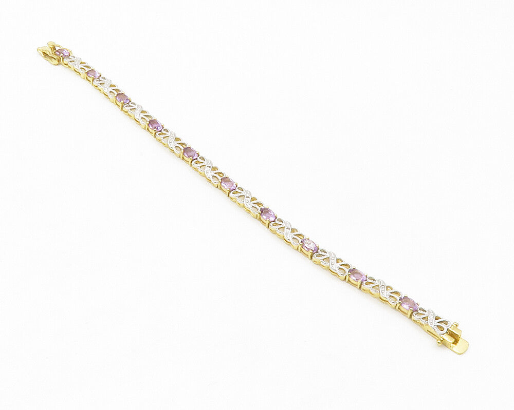 925 Sterling Silver  Genuine Diamonds & Amethyst Swirl Chain Bracelet  BT5246