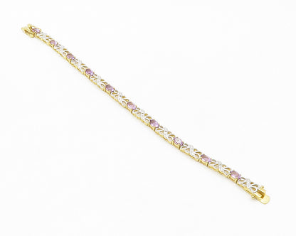 925 Sterling Silver  Genuine Diamonds & Amethyst Swirl Chain Bracelet  BT5246