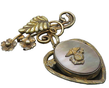 CARLART 925 Sterling Silver Vintage MOP Locket US Military Brooch Pin BP9192