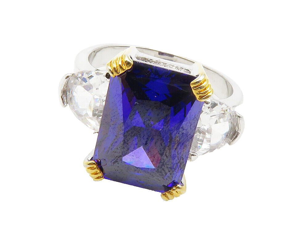925 Sterling Silver  Amethyst & Cubic Zirconia Cocktail Ring Sz 9  RG13775