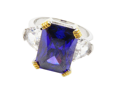 925 Sterling Silver  Amethyst & Cubic Zirconia Cocktail Ring Sz 9  RG13775