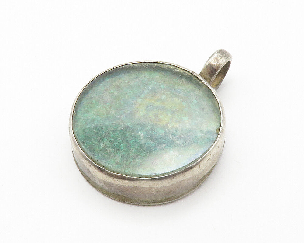 925 Sterling Silver  Vintage Turquoise Enamel Dolphin Motif Pendant  PT11122
