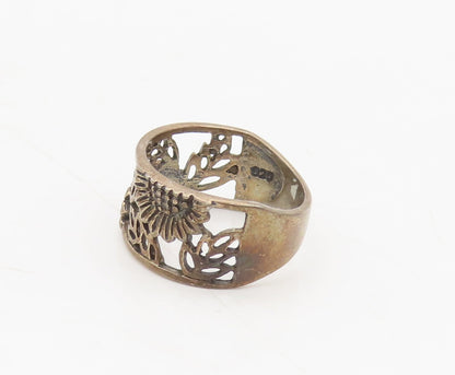 925 Sterling Silver Vintage Ring Detailed Carved Sunflower Sz 5.5  RG27685