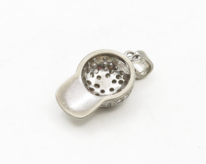 925 Sterling Silver  Vintage Cubic Zirconia Baseball Cap Pendant  PT15263