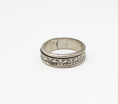 925 Sterling Silver  Vintage Jumping Dolphins Pattern Band Ring Sz 11.5  RG3083