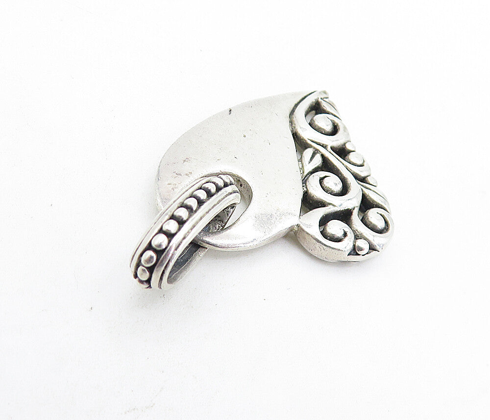 925 Sterling Silver  Vintage Floral Swirl Vine Love Heart Drop Pendant  PT5252