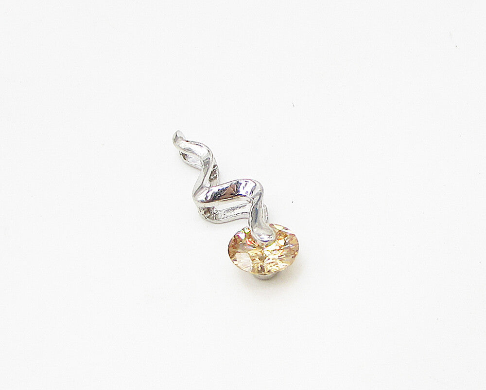 925 Sterling Silver  Cubic Zirconia Wavy Rolling Wheel Slider Pendant  PT2002