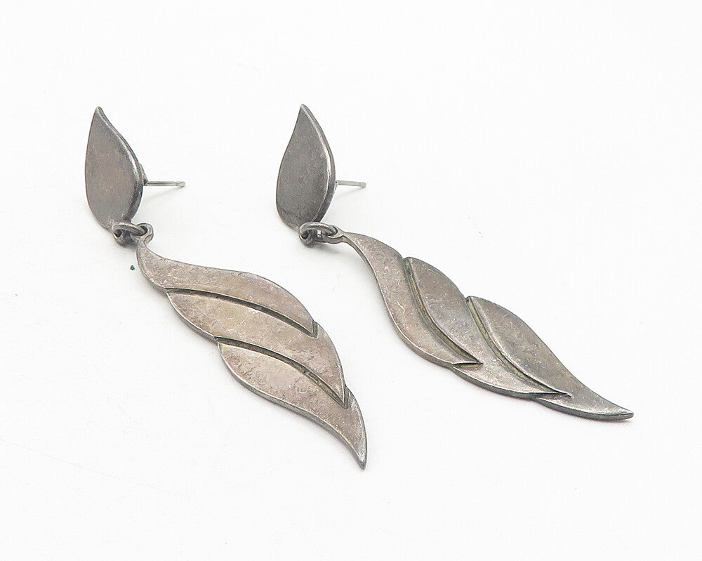 MEXICO 925 Sterling Silver  Vintage Dark Tone Linked Dangle Earrings  EG6169