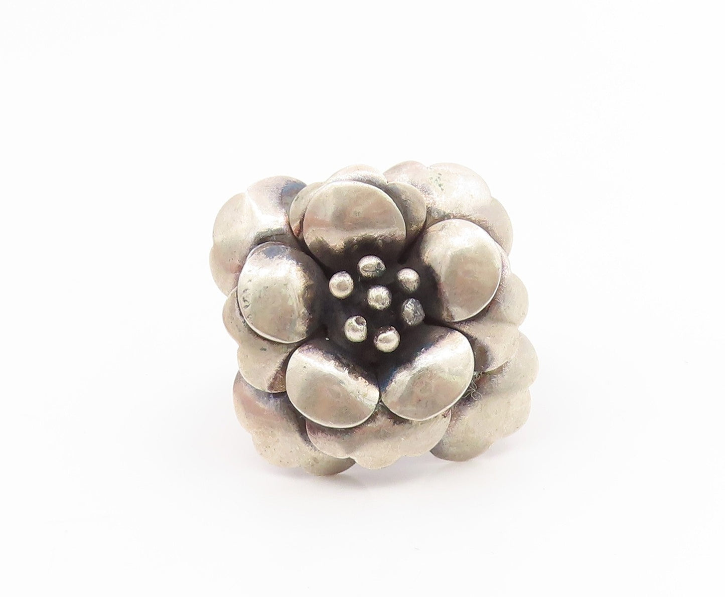925 Sterling Silver Vintage Ring Modernist Carved Floral Rose  Sz 8.5  RG35110