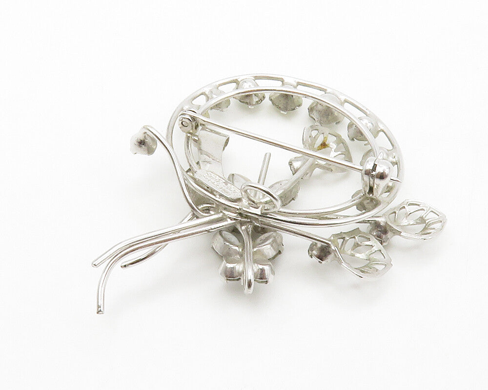 STAR ART 925 Silver  Vintage Shiny Topaz Butterfly Ribbon Brooch Pin  BP5051