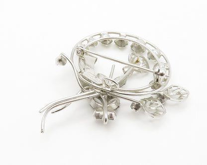 STAR ART 925 Silver  Vintage Shiny Topaz Butterfly Ribbon Brooch Pin  BP5051