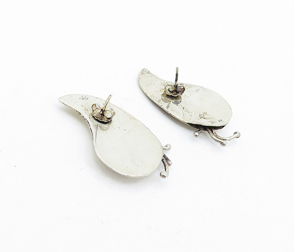 925 Sterling Silver  Vintage Shiny Modernist Drop Earrings  EG2488