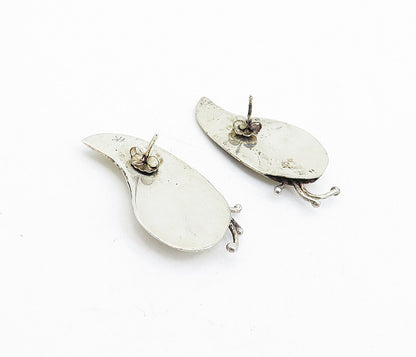 925 Sterling Silver  Vintage Shiny Modernist Drop Earrings  EG2488