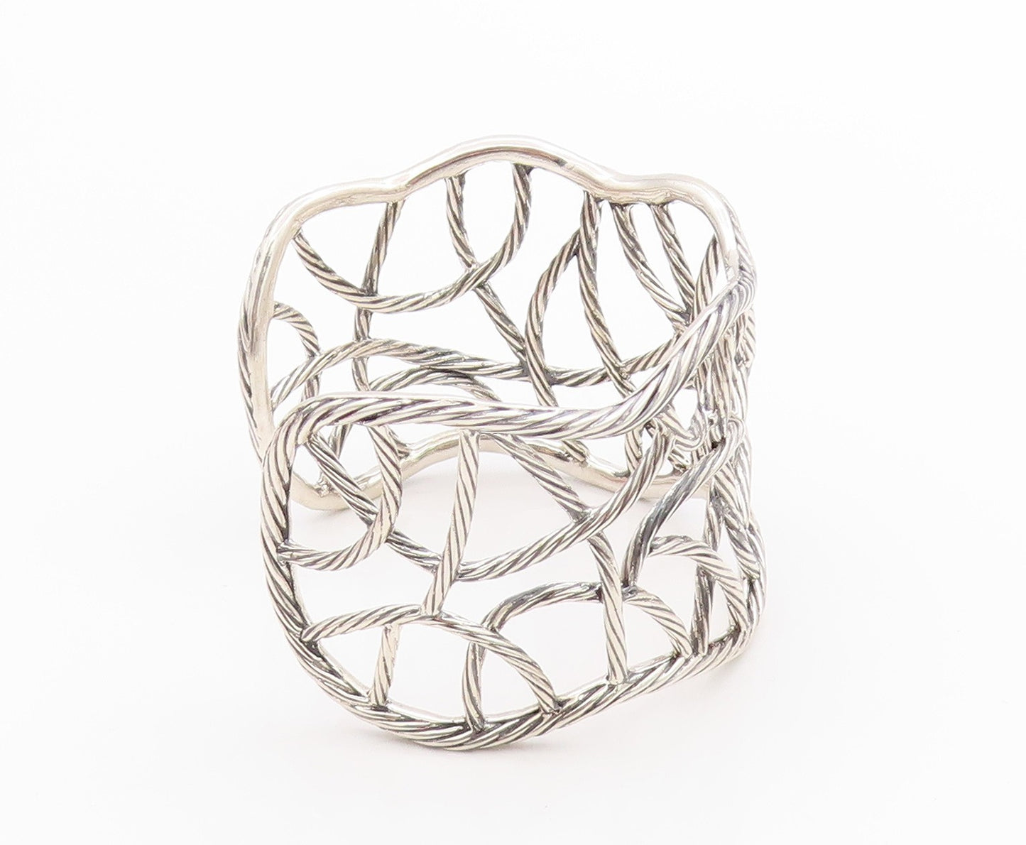 925 Sterling Silver Vintage Bracelet Cutout Twisted Ropes Woven Cuff  BT11358