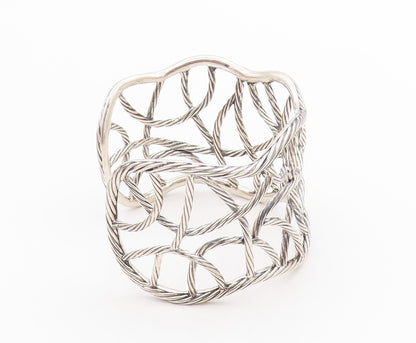 925 Sterling Silver Vintage Bracelet Cutout Twisted Ropes Woven Cuff  BT11358