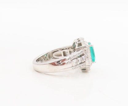 925 Sterling Silver Vintage Ring Rectangle Cut Aquamarine & CZ   Sz 7  RG29019